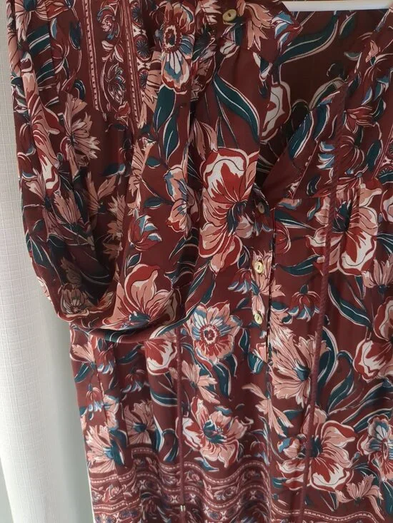 Med DR2 Floral Tunic / Blouse / Top with Button Long or Roll Up Sleeves - Picture 16 of 16